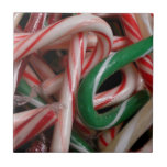 Candy Canes Christmas Holiday White Green and Red Tile