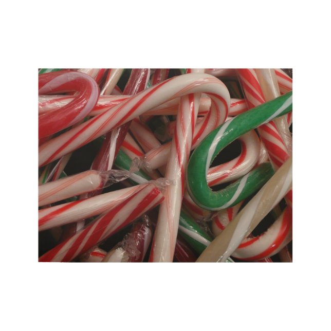 Candy Canes Christmas Holiday White Green and Red Wood Poster (Front)