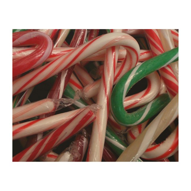 Candy Canes Christmas Holiday White Green and Red Wood Wall Art (Front)