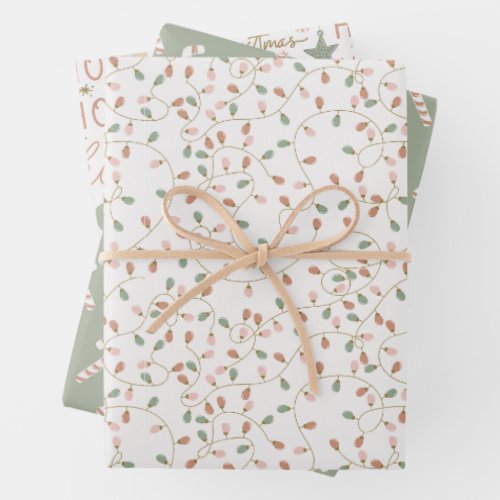 Candy canes Christmas lights  Holiday greetings Wrapping Paper Sheets