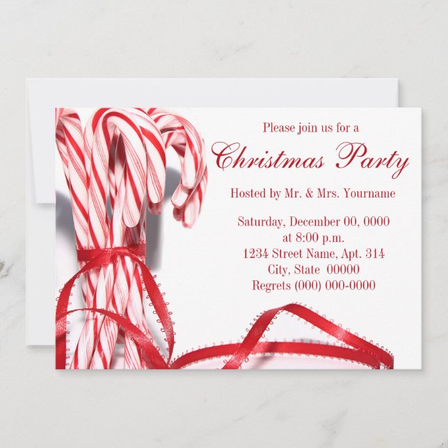 Candy Canes Christmas Party Invitations (Front)