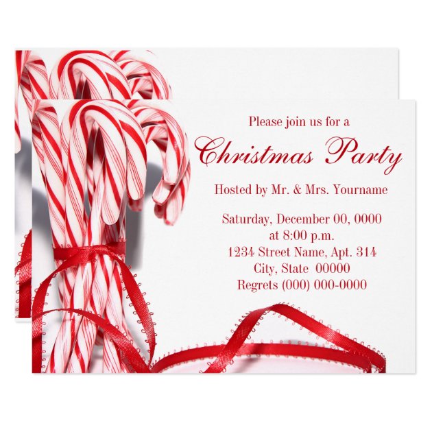 Candy Canes Christmas Party Invitations