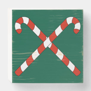 Candy Canes Crossed Wooden Box Sign