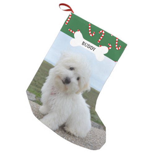 Candy Canes Dog Bone Pet Photo Small Christmas Stocking