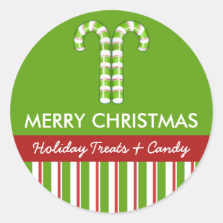 Candy Canes green Candy Gift Jar Round Label