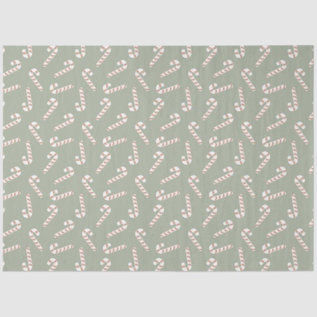 Candy Canes Green Christmas Tissue Paper (Front)