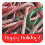Candy Canes Happy Holidays Square Sticker