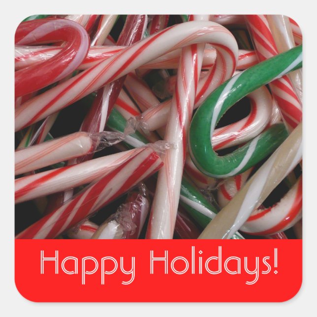 Candy Canes Happy Holidays Square Sticker (Front)