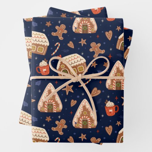 Candy canes hearts Gingerbread House and Men  Wrapping Paper Sheets