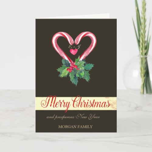 Candy CanesHolly BerryLoveMonogram Holiday Card