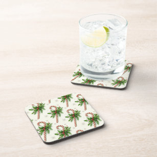 Candy Canes & Holly Christmas Coasters