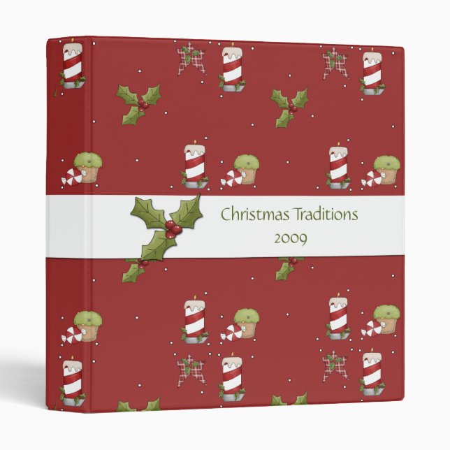 Candy Canes Holly Christmas Recipe Album Binder (Front/Spine)