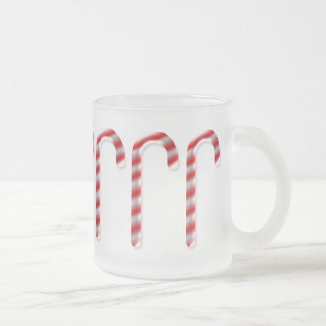 Candy Canes Marching Frosted Glass Coffee Mug (Right)