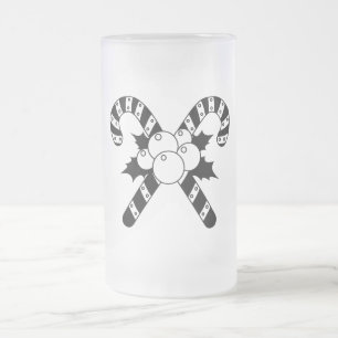 Candy Canes & mistletoe Black Merry Christmas Frosted Glass Beer Mug