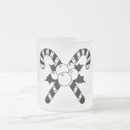 Candy Canes  mistletoe Black Merry Christmas Frosted Glass Coffee Mug