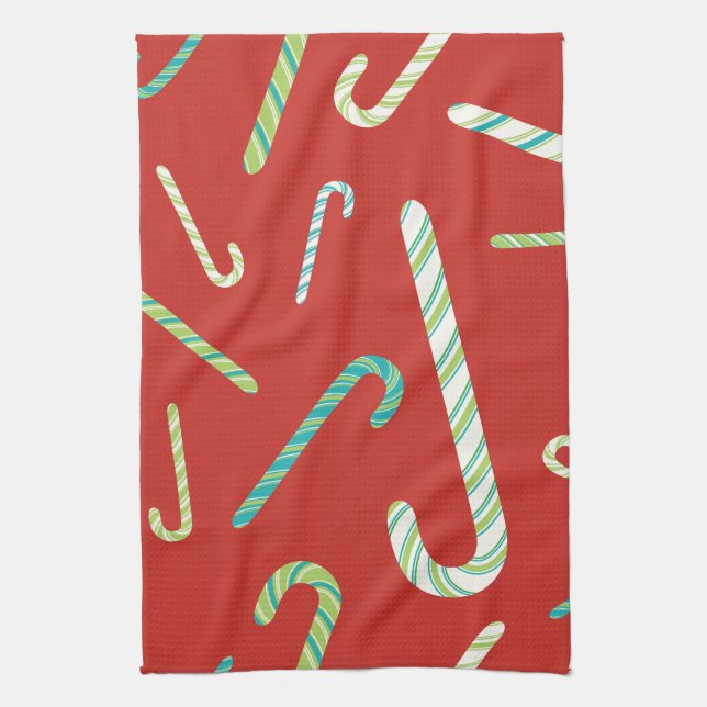 Candy Canes on a Red background Towel (Vertical)