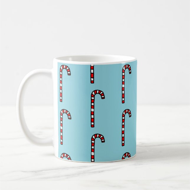 Candy Canes on Blue Background Coffee Mug (Left)