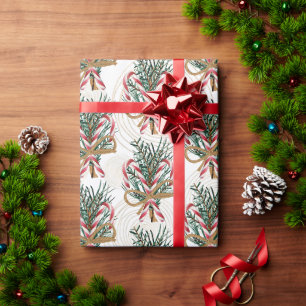 Candy Canes on Gold Circles Wrapping Paper