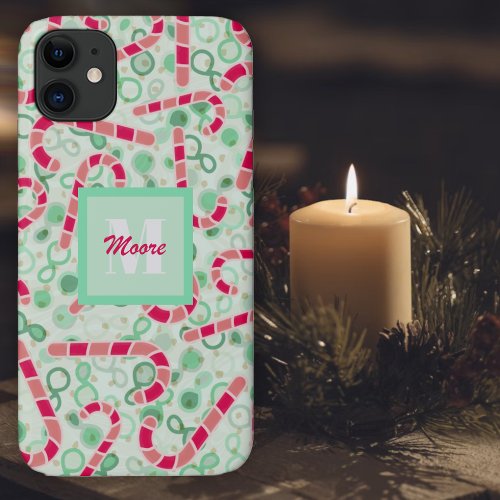 Candy Canes on Green Ombre Hybrid Paisley iPhone 11 Case