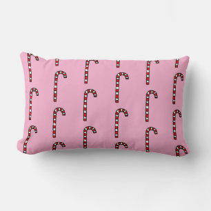Candy Canes on Pink Background Lumbar Pillow