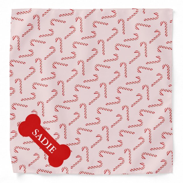 Candy Canes Pattern With Red Bone And Name Bandana (Front)