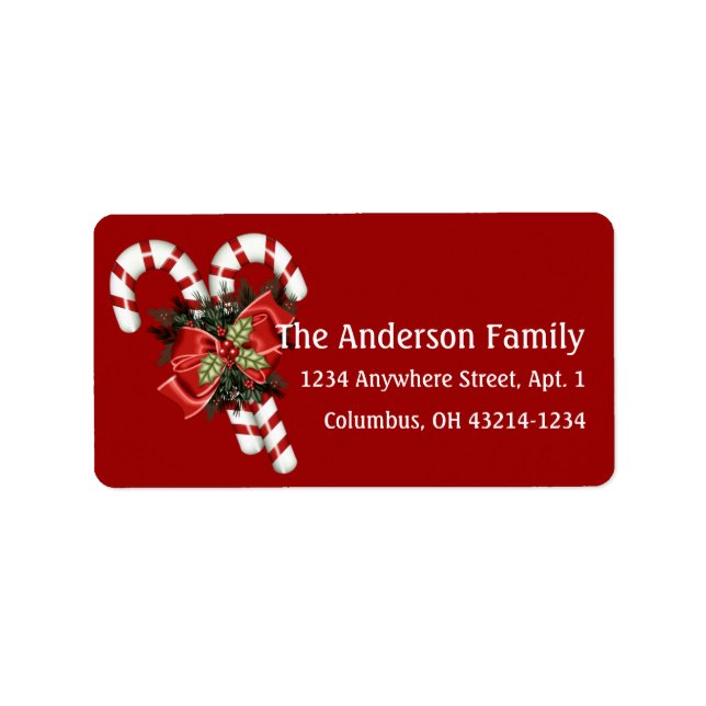 Candy Canes & Pretty Red Bow Address Labels (Front)