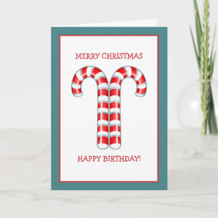 Candy Canes red Christmas Birthday Card