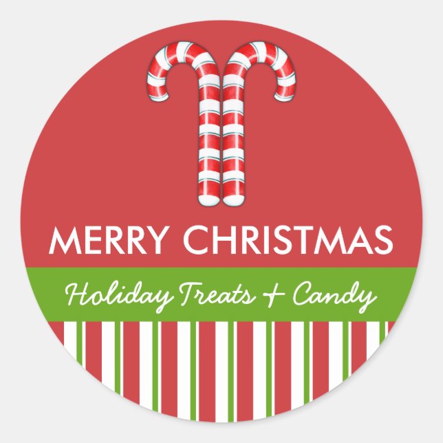 Candy Canes red green Candy Gift Jar Round Label (Front)