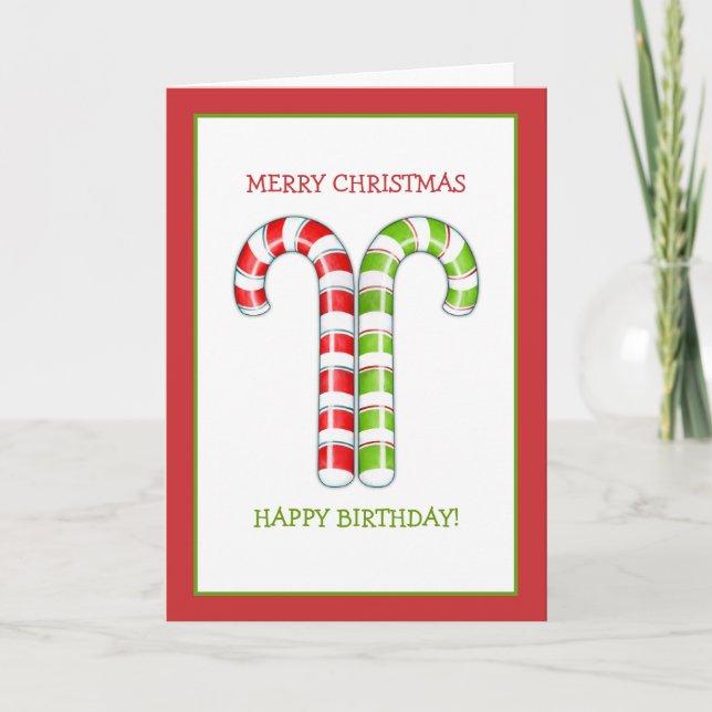 Candy Canes red green Christmas Birthday Card (Front)