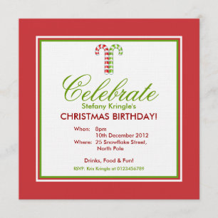 Candy Canes red green Christmas Birthday Invite