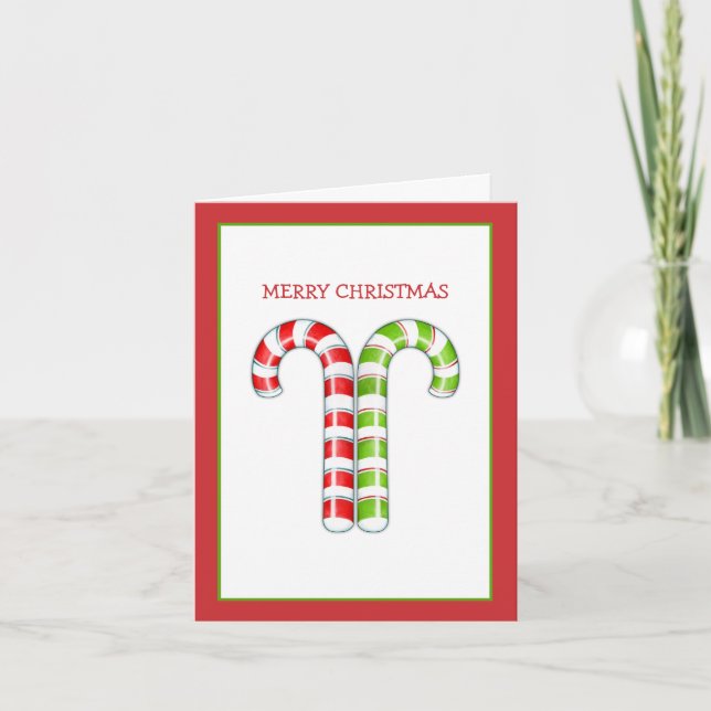 Candy Canes red green Christmas Note Card (Front)