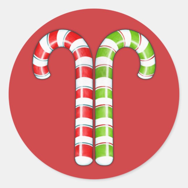 Candy Canes red green Round Sticker (Front)