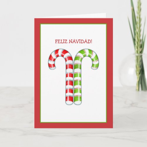 Candy Canes red green Spanish Christmas Card