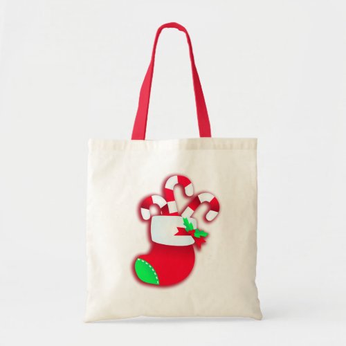Candy canes red stocking seasonal shopping bag