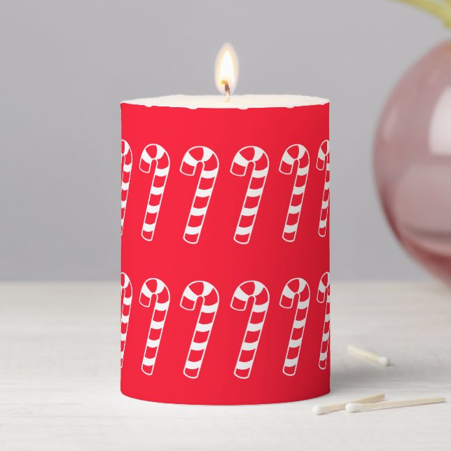 Candy Canes Red White Christmas Xmas Pillar Candle (In Situ)