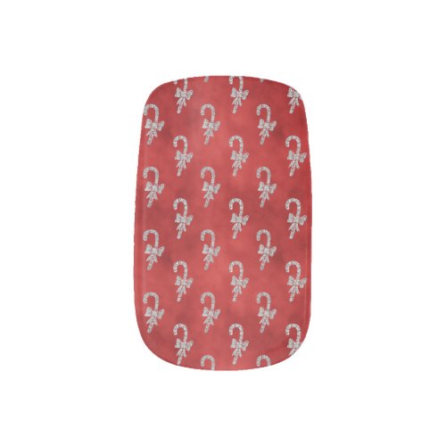 Candy Canes Silver Glitter Red Holiday Elegant Minx Nail Art