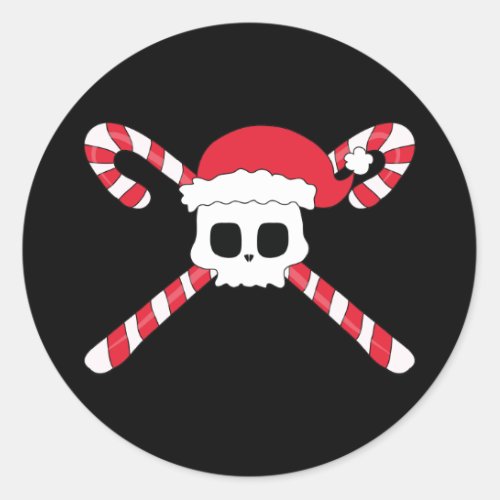 Candy Canes Skull Santa Hat Christmas Classic Round Sticker