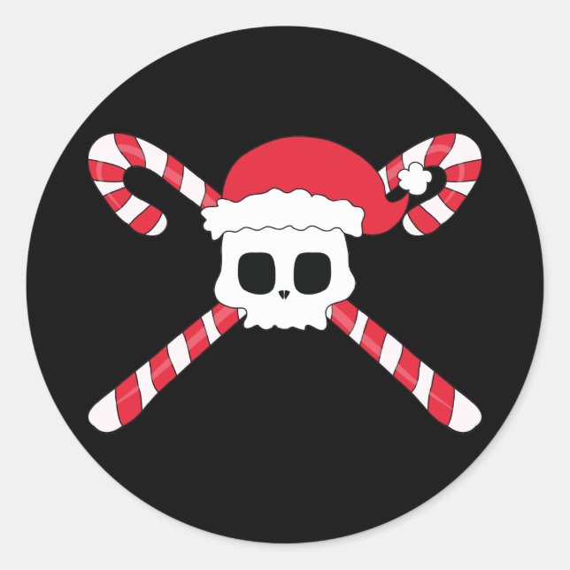 Candy Canes Skull Santa Hat Christmas Classic Round Sticker (Front)