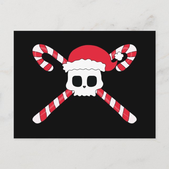 Candy Canes Skull Santa Hat Christmas Holiday Postcard (Front)