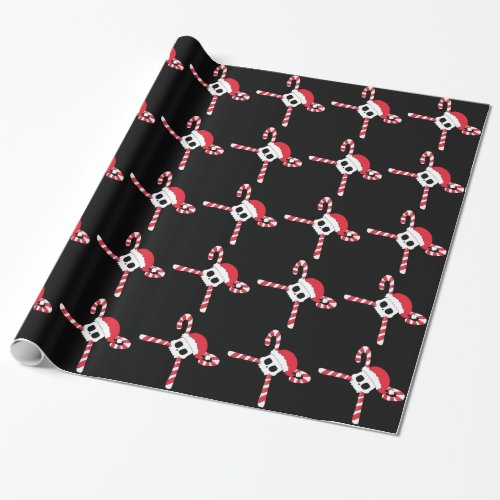 Candy Canes Skull Santa Hat Christmas Wrapping Paper