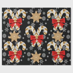 Candy Canes Snowflakes Gingerbread Cookies Wrapping Paper