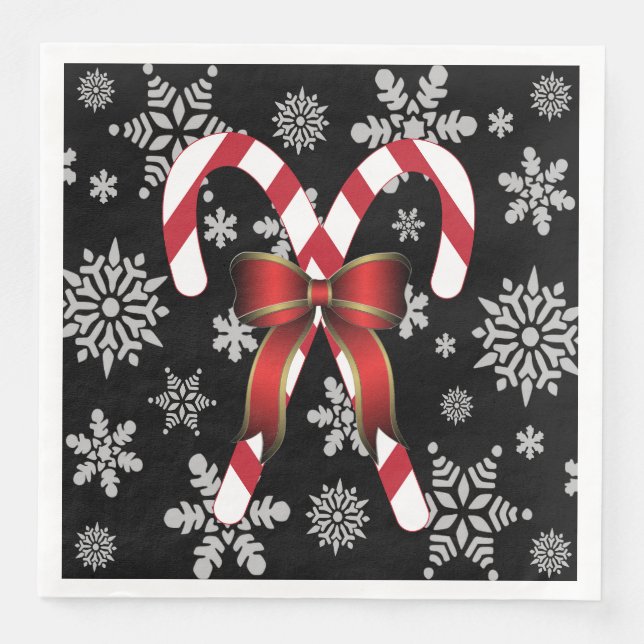 Candy Canes Snowflakes Paper Dinner Napkins (Front)