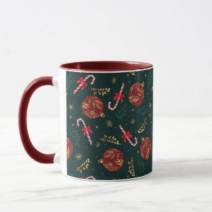 Candy Canes Snowflakes Red Christmas Balls Green Mug