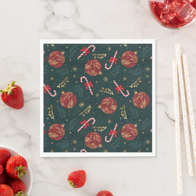 Candy Canes Snowflakes Red Christmas Balls Green Napkins (Insitu)
