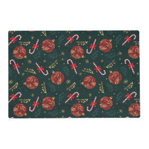 Candy Canes Snowflakes Red Christmas Balls Green Placemat