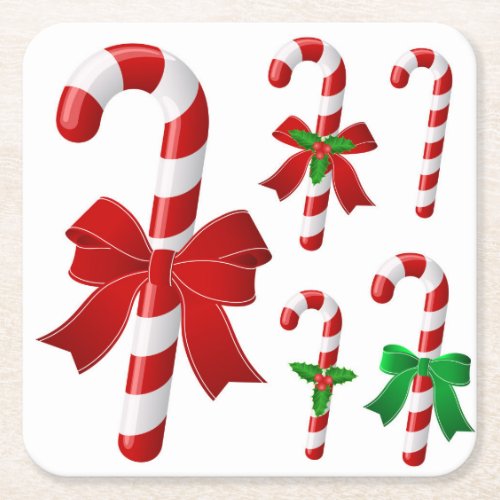 Candy Canes Square Paper Coaster