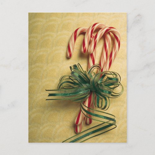Candy canes tied with ribbon postcard