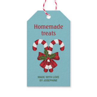 Candy Canes With A Bow On Blue - Homemade Treats Gift Tags