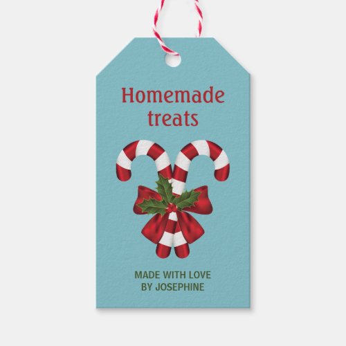 Candy Canes With A Bow On Blue _ Homemade Treats Gift Tags