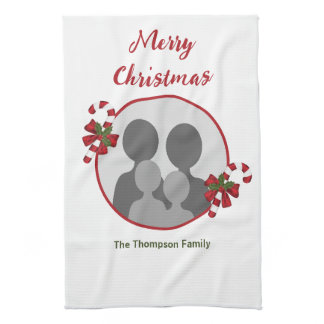 Candy Canes With Custom Photo Template &amp; Text Kitchen Towel